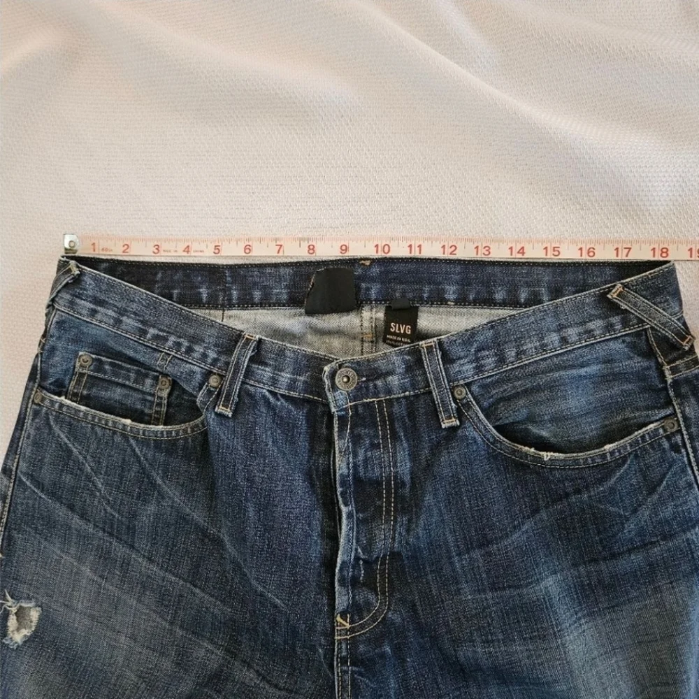 Salvage Distressed Straight Jeans Size 36x33 In Dark Blue - Picture 5 of 8